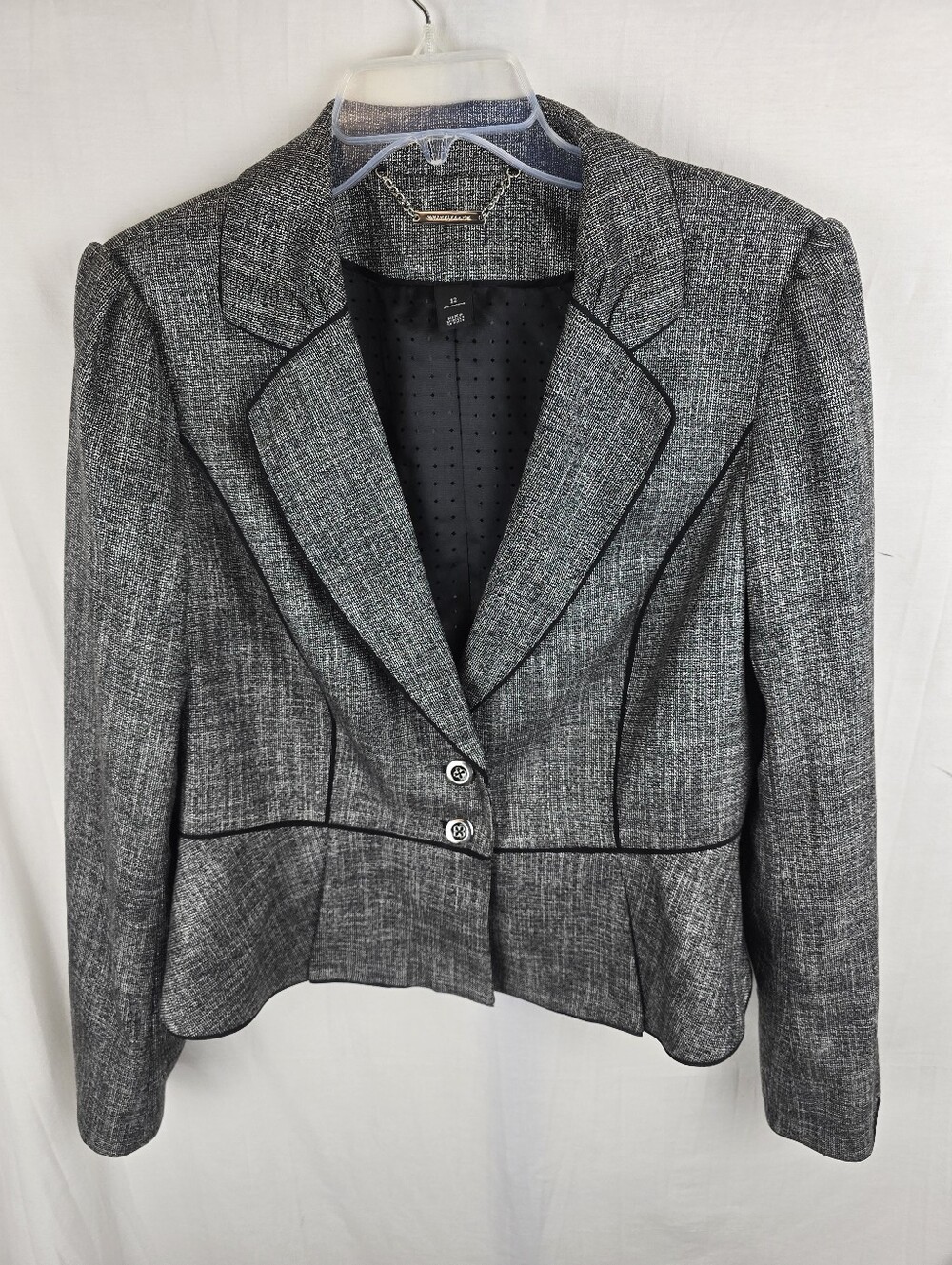 White House Black Market Gray Peplum Blazer with Black Piping Sz 12